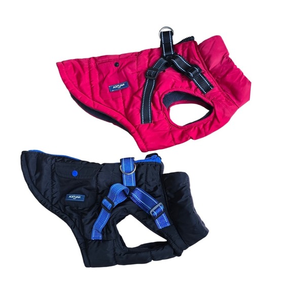 2 pack NAUTICA dog harness & puffer jacket s in red black blue zips up cozy - Picture 3 of 5